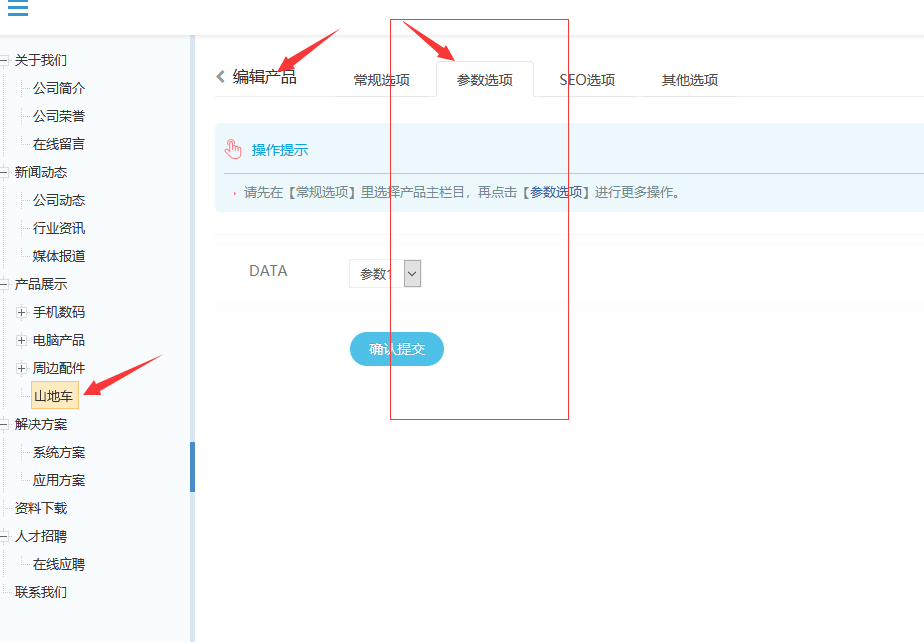 eyoucms商品参数和参数选项有什么区别？